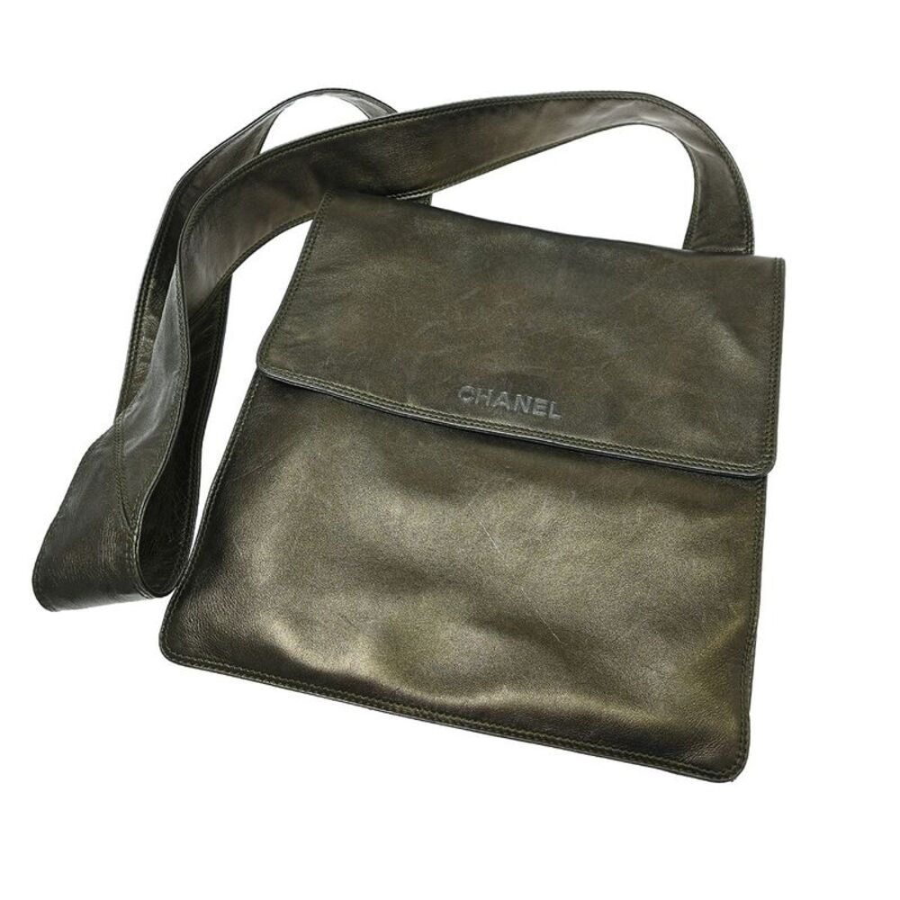 Chanel Vintage Logo Flap Messenger Lambskin Brown Leather Shoulder Bag Bag
